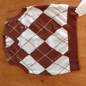 Nwt Brown Tuhuang Argyle Cashmere Vest Juniors Small